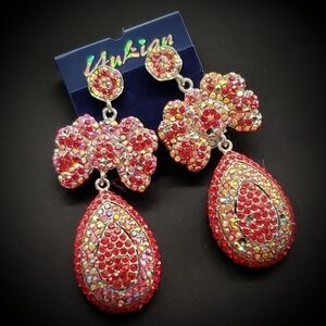 Red Ab Crystal Rhinestone Chandelier Earrings